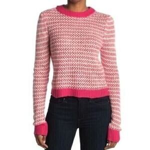 WAYF Long Sleeve Waffle Stripe Crewneck Pullover Sweater Size Medium Pink NWT